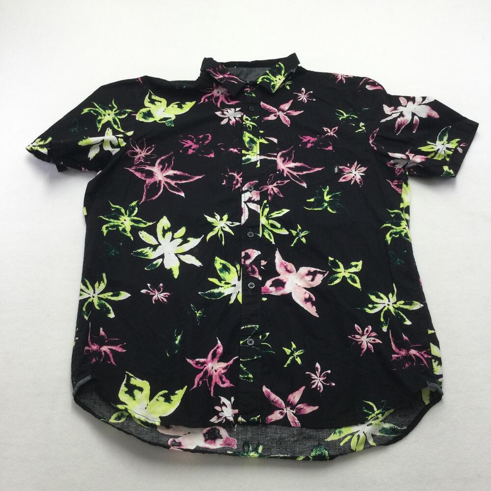Vans Shirt Mens Large Black Floral Short Sleeve Button Up Cotton Casual